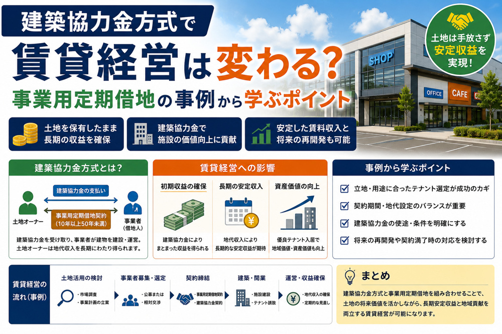 建築協力金方式で賃貸経営は変わる？事業用定期借地の事例から学ぶポイントの画像