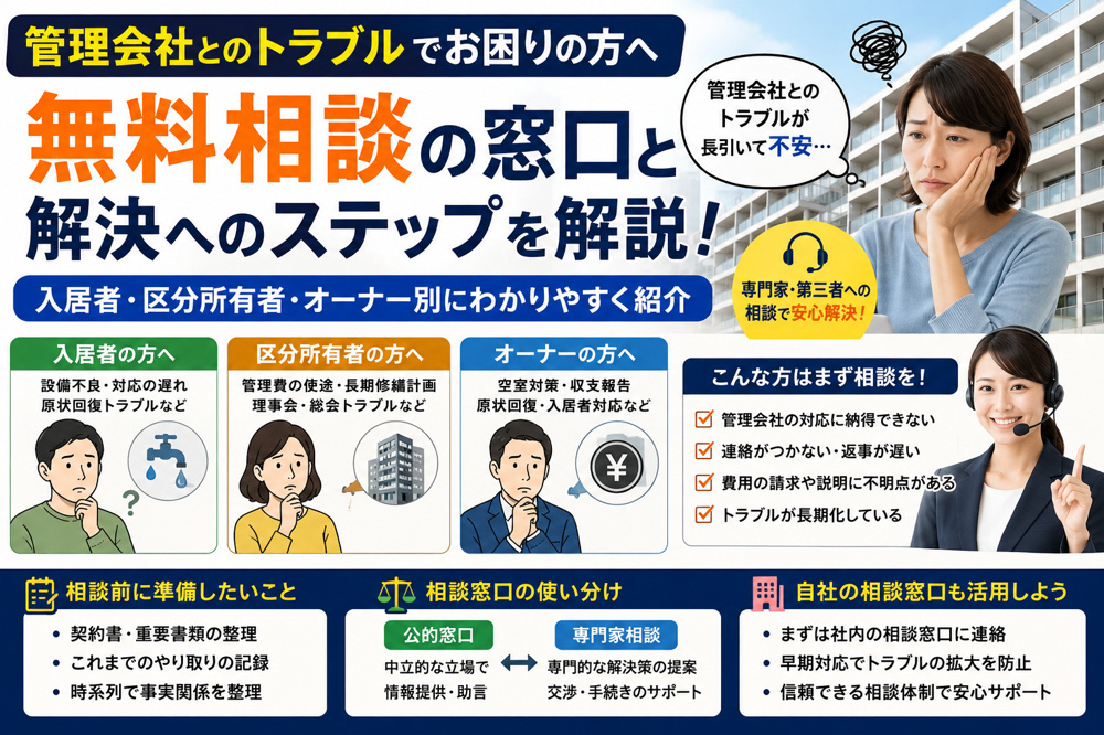 管理会社とのトラブルに悩んだら？無料相談窓口の上手な活用法を解説の画像