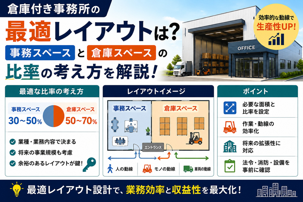 倉庫付き事務所の最適レイアウトは？事務スペースと倉庫スペースの比率の考え方を解説の画像