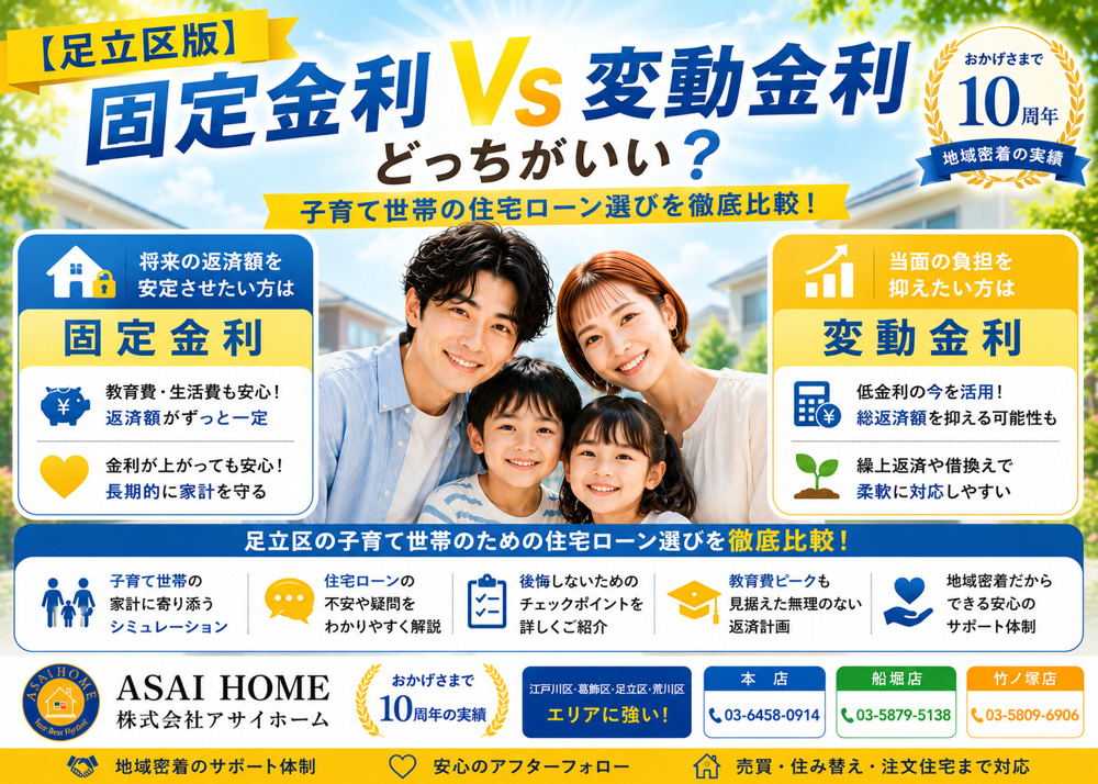 【足立区版】固定金利と変動金利どっちがいい？子育て世帯の住宅ローン選びを徹底比較！の画像