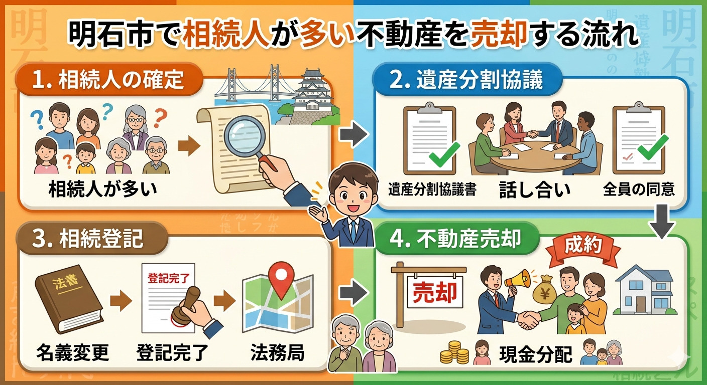 明石市で相続人が多い不動産はどう売る？トラブルを防ぐためのポイントを解説の画像