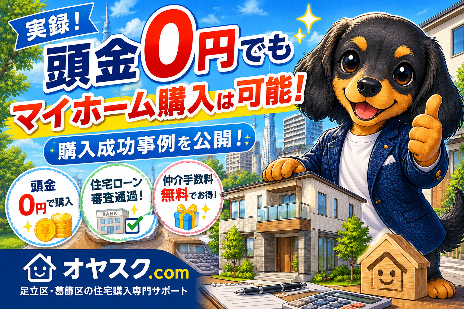 頭金0円で新築戸建てや中古マンションを購入した実例を紹介するオヤスク.comの記事