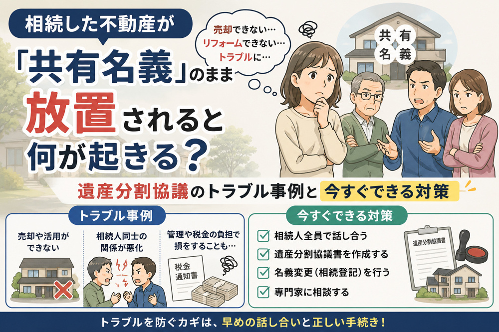 相続した不動産が「共有名義」のまま放置されると何が起きる？遺産分割協議のトラブル事例と今すぐできる対策の画像