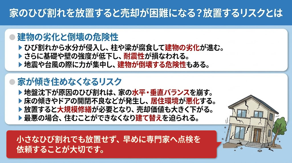 家のひび割れを放置すると売却が困難になる？放置するリスクとは