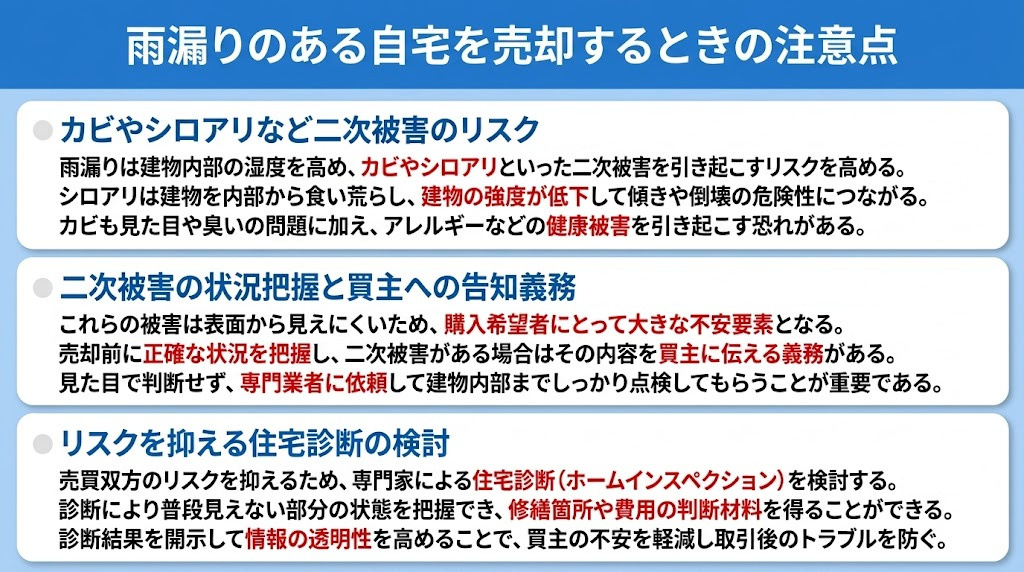 雨漏りのある自宅を売却するときの注意点
