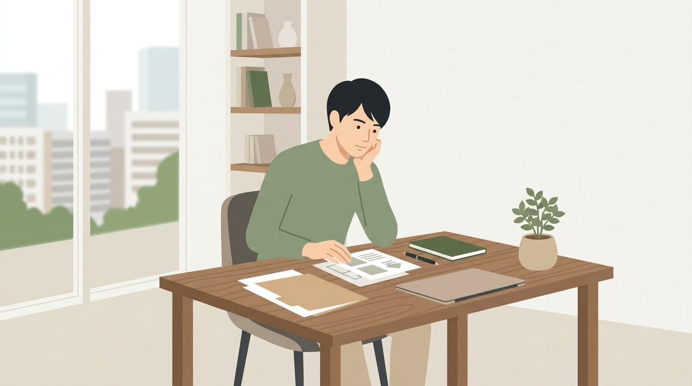 書類を整理して考えるイメージ