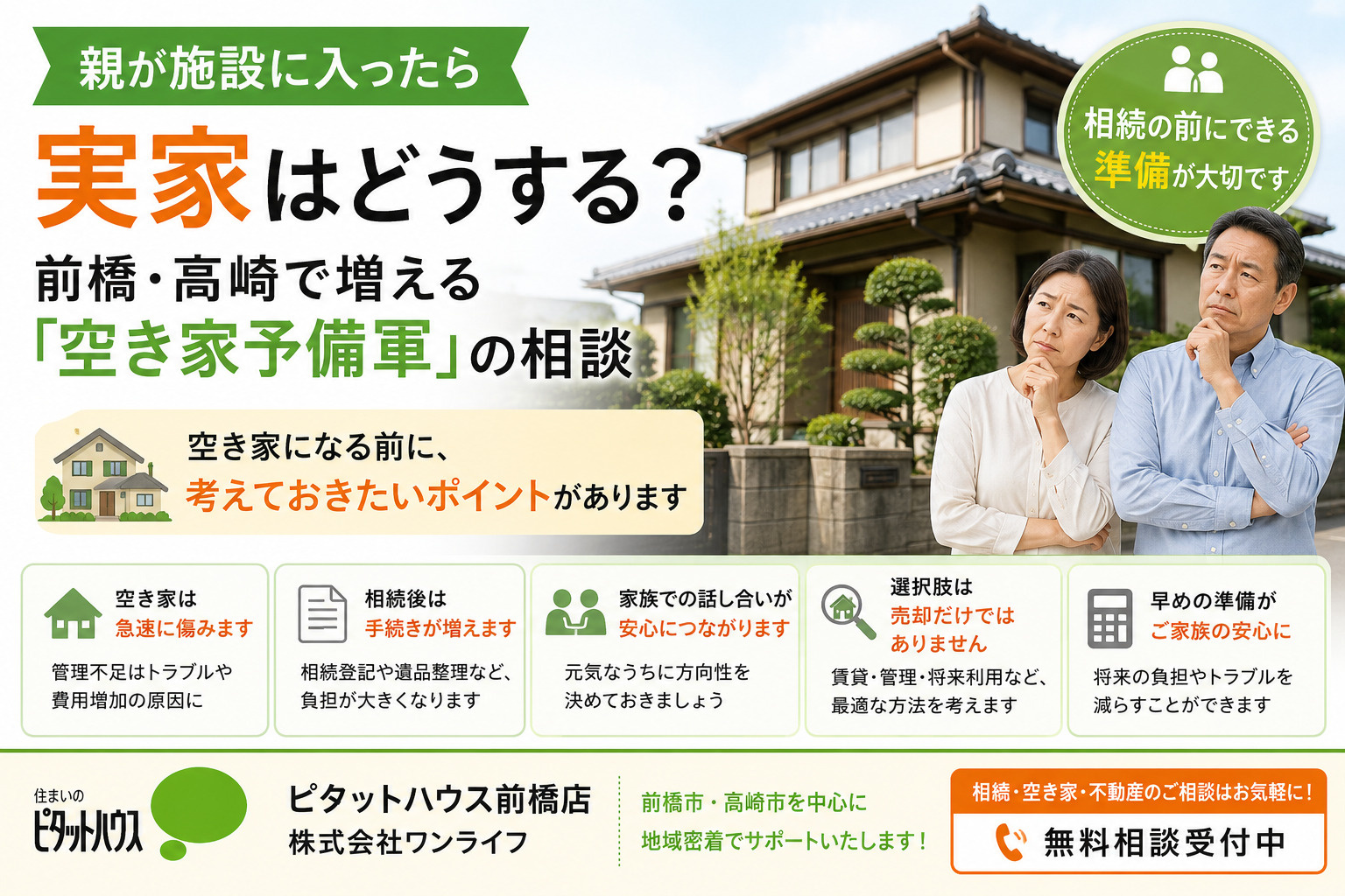 親が施設に入ったら実家はどうする？前橋・高崎で増える「空き家予備軍」の相談の画像