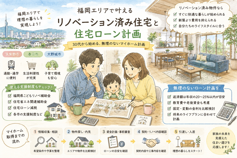リノベ済み物件の住宅ローンはどう選ぶ？30代が筑紫野市春日市大野城市で失敗しないコツの画像