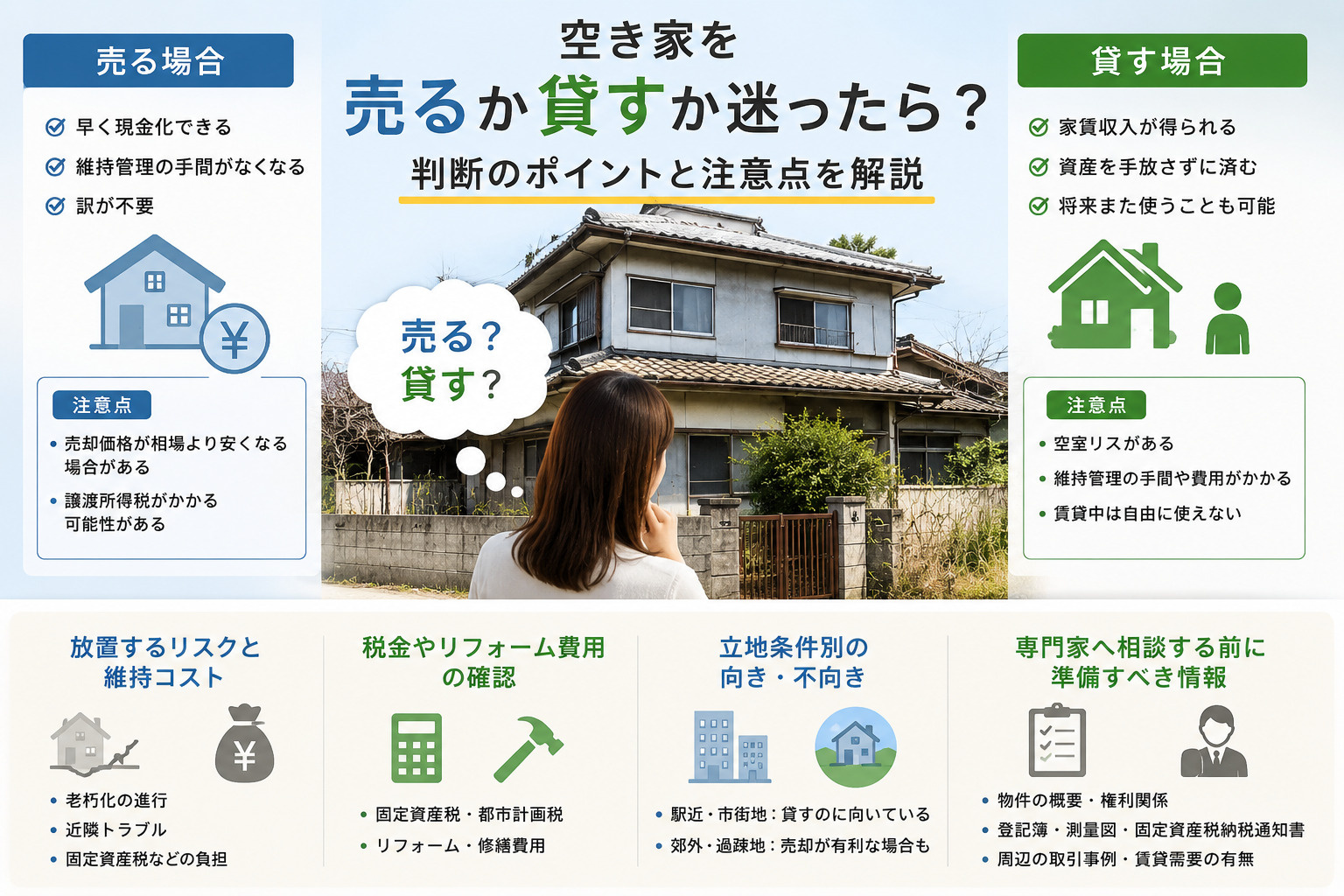 空き家を売るか貸すか迷ったら?判断のポイントと注意点を解説の画像