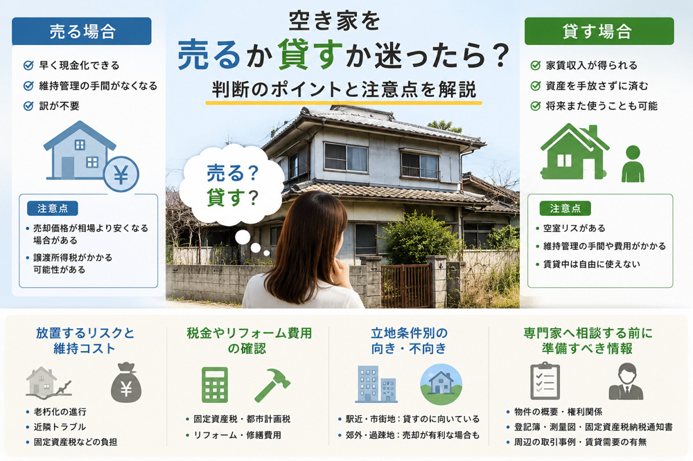 空き家を売るか貸すか迷ったら？判断のポイントと注意点を解説の画像