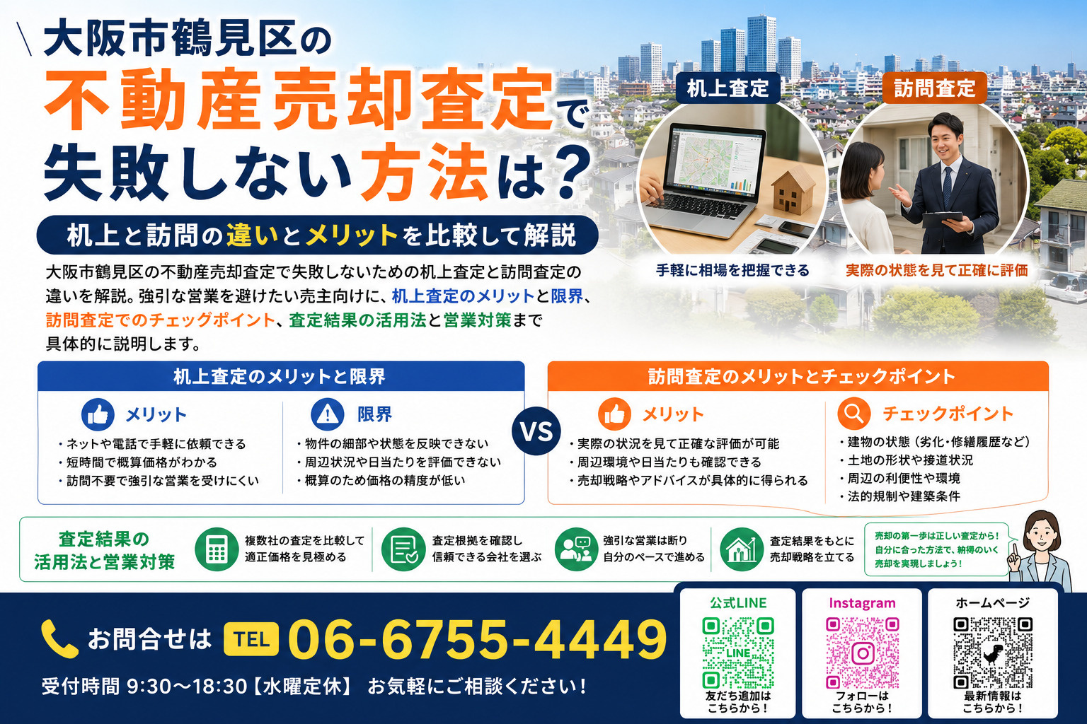 大阪市鶴見区の不動産売却査定で失敗しない方法は？机上と訪問の違いとメリットを比較して解説の画像