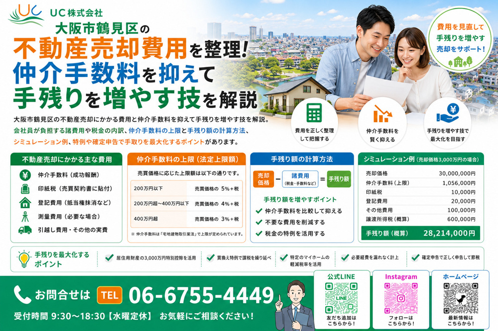 大阪市鶴見区の不動産売却費用を整理！仲介手数料を抑えて手残りを増やす技を解説の画像