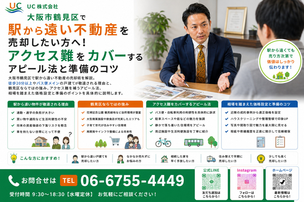大阪市鶴見区で駅から遠い不動産を売却したい方へ！アクセス難をカバーするアピール法と準備のコツの画像