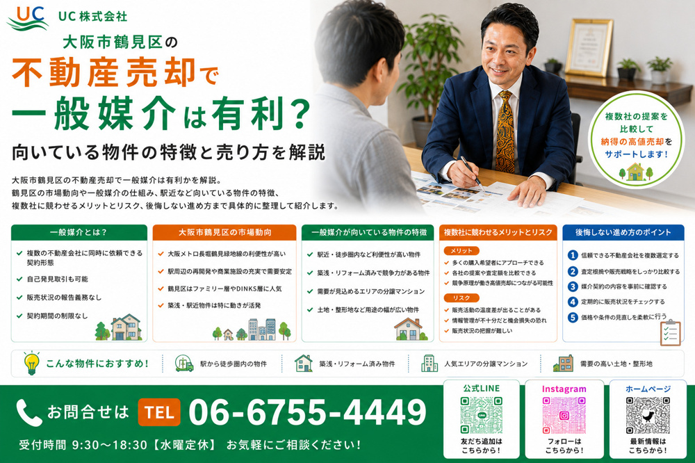 大阪市鶴見区の不動産売却で一般媒介は有利？向いている物件の特徴と売り方を解説の画像