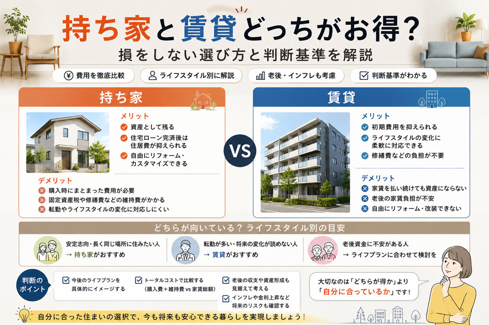持ち家と賃貸どっちがお得？損をしない選び方と判断基準を解説の画像