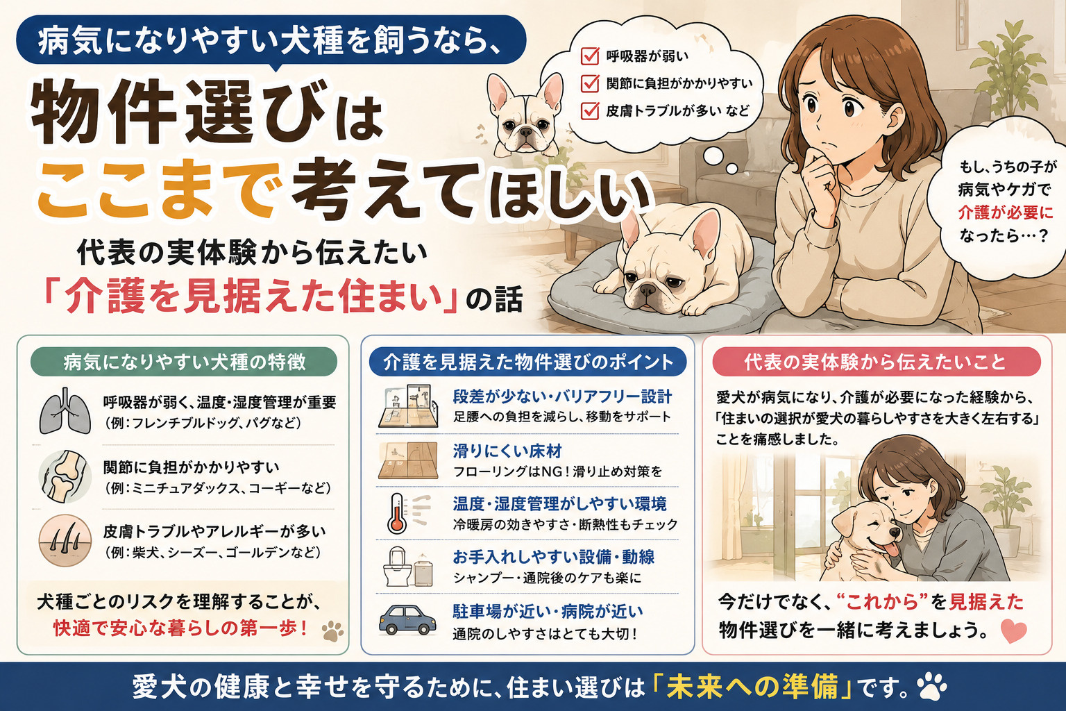 病気になりやすい犬種を飼うなら、物件選びはここまで考えてほしい｜代表の実体験から伝えたい「介護を見据えた住まい」の話【2026年最新】の画像