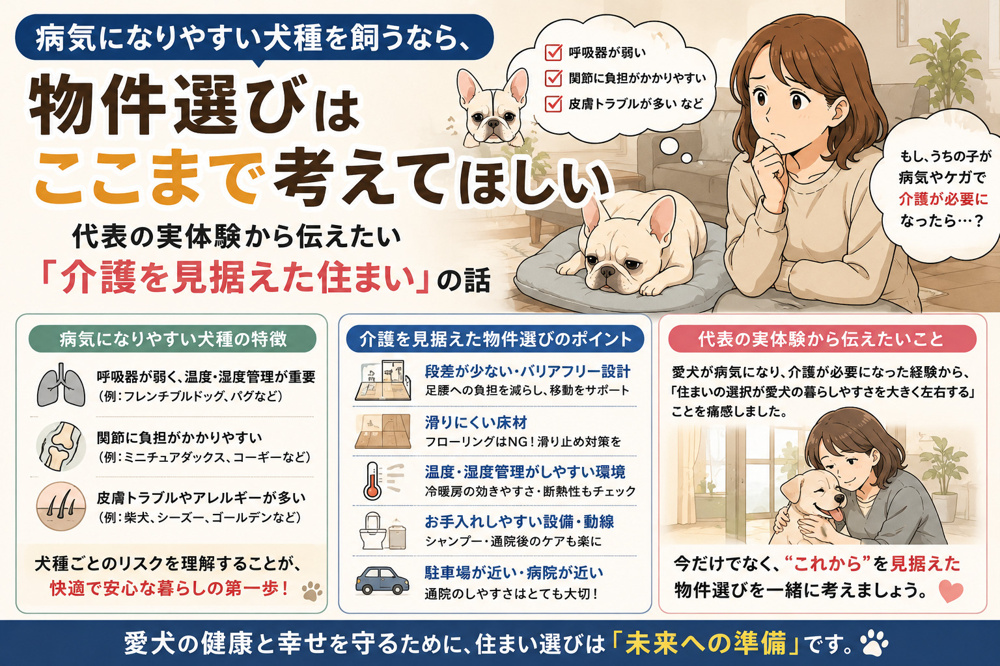 病気になりやすい犬種を飼うなら、物件選びはここまで考えてほしい｜代表の実体験から伝えたい「介護を見据えた住まい」の話【2026年最新】の画像