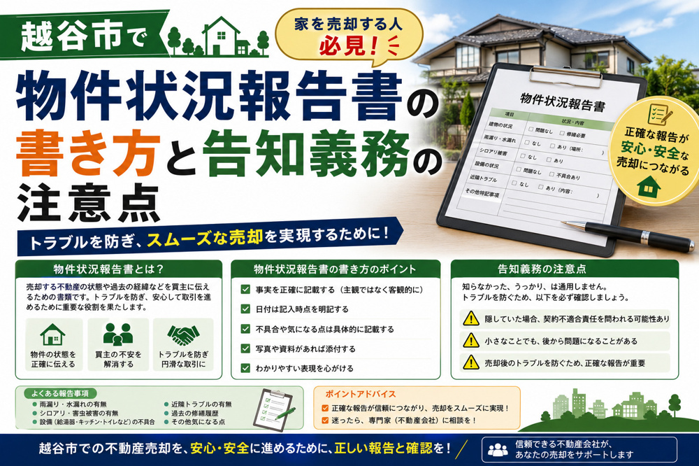 越谷市で家を売却する人必見？物件状況報告書の書き方と告知義務の注意点の画像