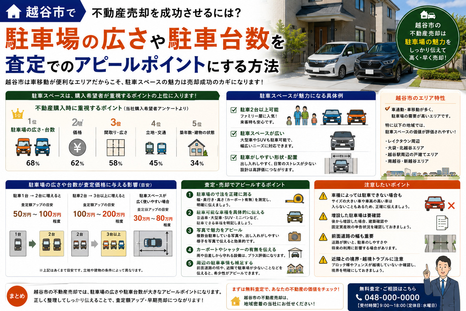 越谷市で不動産売却を成功させるには？駐車場の広さや駐車台数を査定でのアピールポイントにする方法の画像