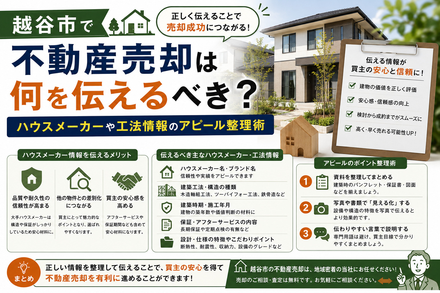 越谷市で不動産売却は何を伝えるべき?ハウスメーカーや工法情報のアピール整理術の画像