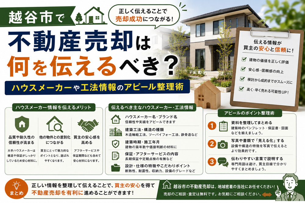 越谷市で不動産売却は何を伝えるべき？ハウスメーカーや工法情報のアピール整理術の画像
