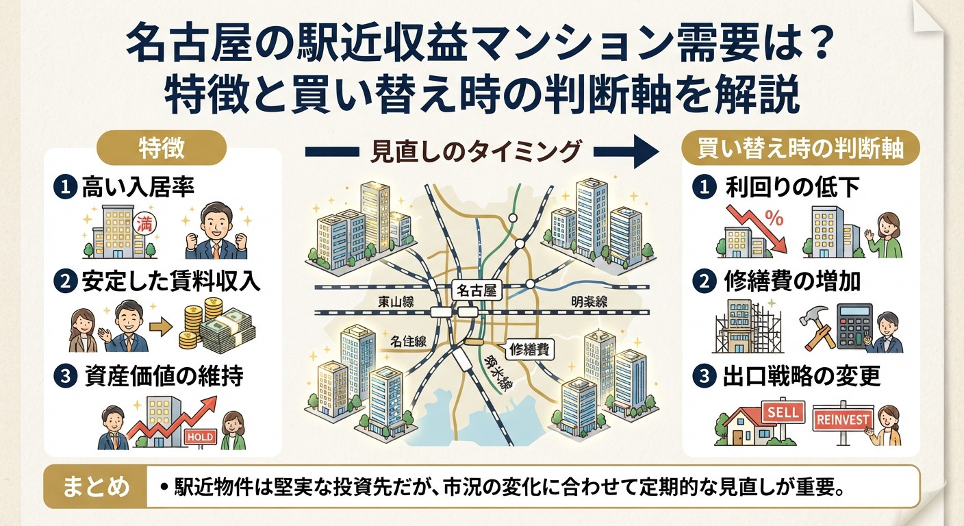 名古屋の駅近収益マンション需要は？特徴と買い替え時の判断軸を解説の画像