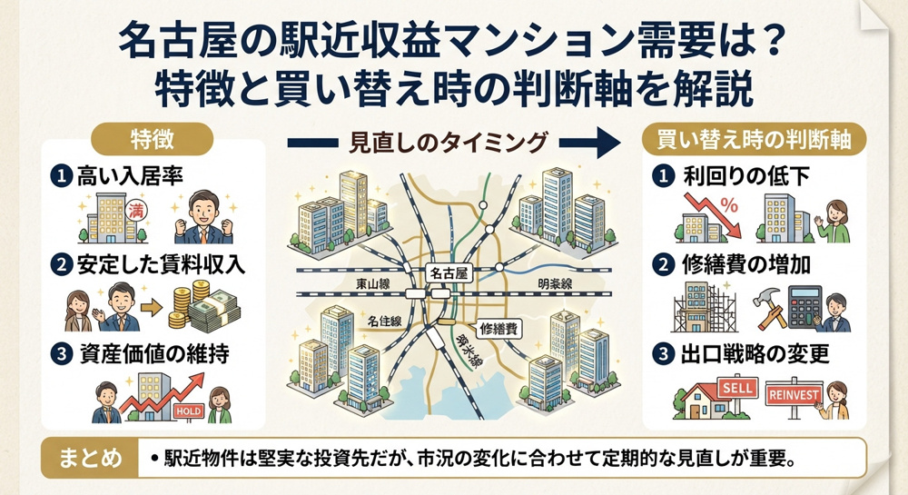 名古屋の駅近収益マンション需要は？特徴と買い替え時の判断軸を解説の画像