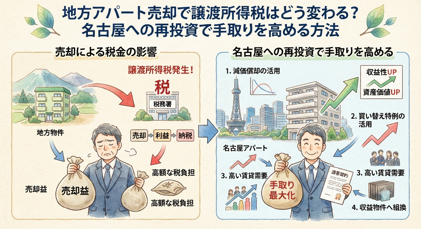 地方アパート売却で譲渡所得税はどう変わる?名古屋への再投資で手取りを高める方法の画像