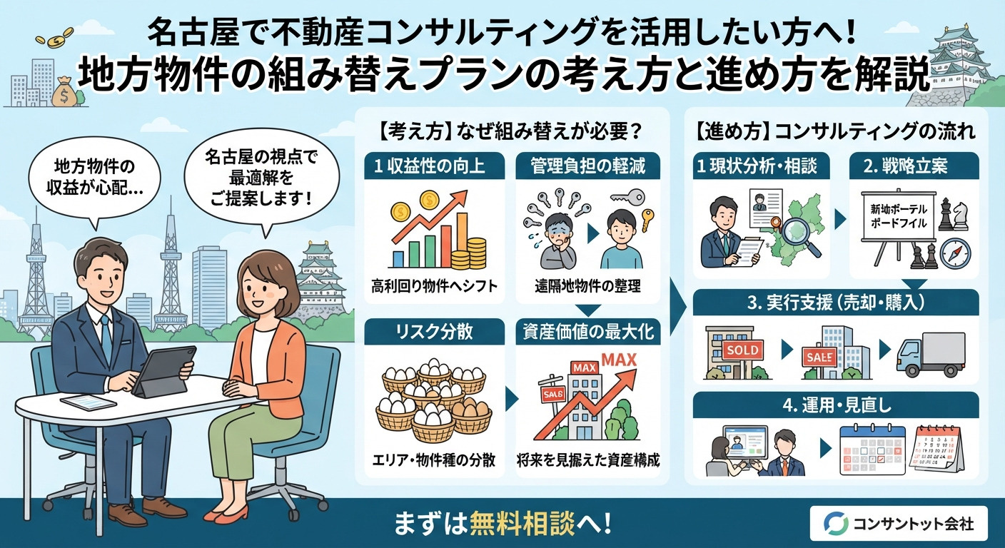 名古屋で不動産コンサルティングを活用したい方へ！地方物件の組み替えプランの考え方と進め方を解説の画像