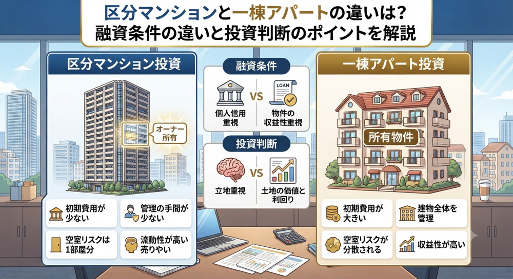 区分マンションと一棟アパートの違いは？融資条件の違いと投資判断のポイントを解説の画像