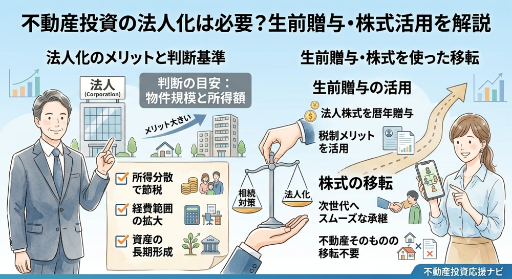不動産投資の法人化は必要か？生前贈与や株式を使った移転方法を解説の画像