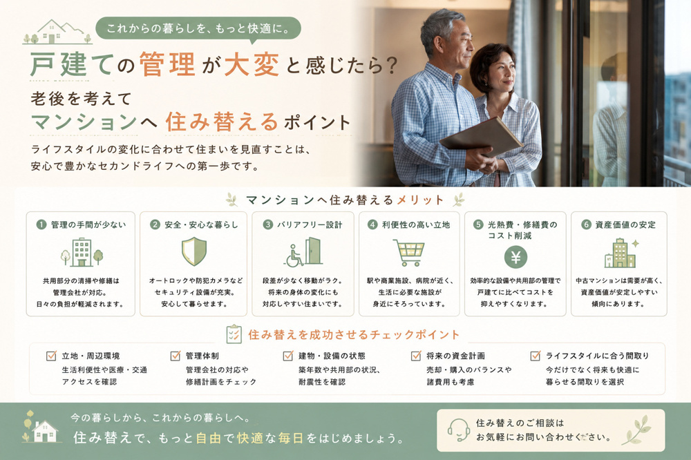 戸建ての管理が大変と感じたら？老後を考えてマンションへ住み替えるポイントの画像