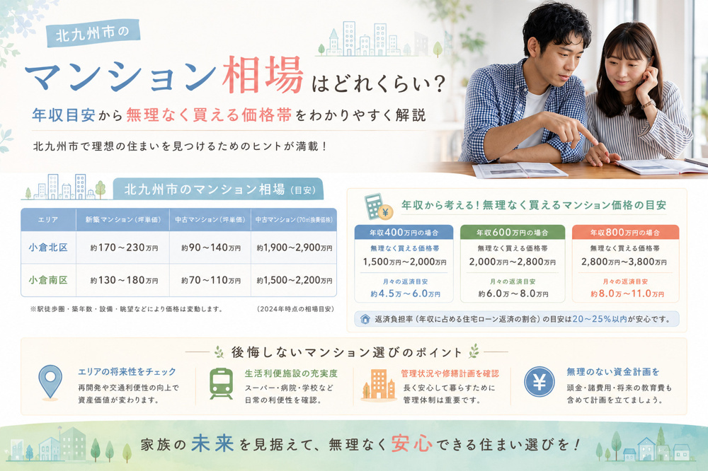 北九州市のマンション相場はどれくらい？年収目安から無理なく買える価格帯を解説の画像