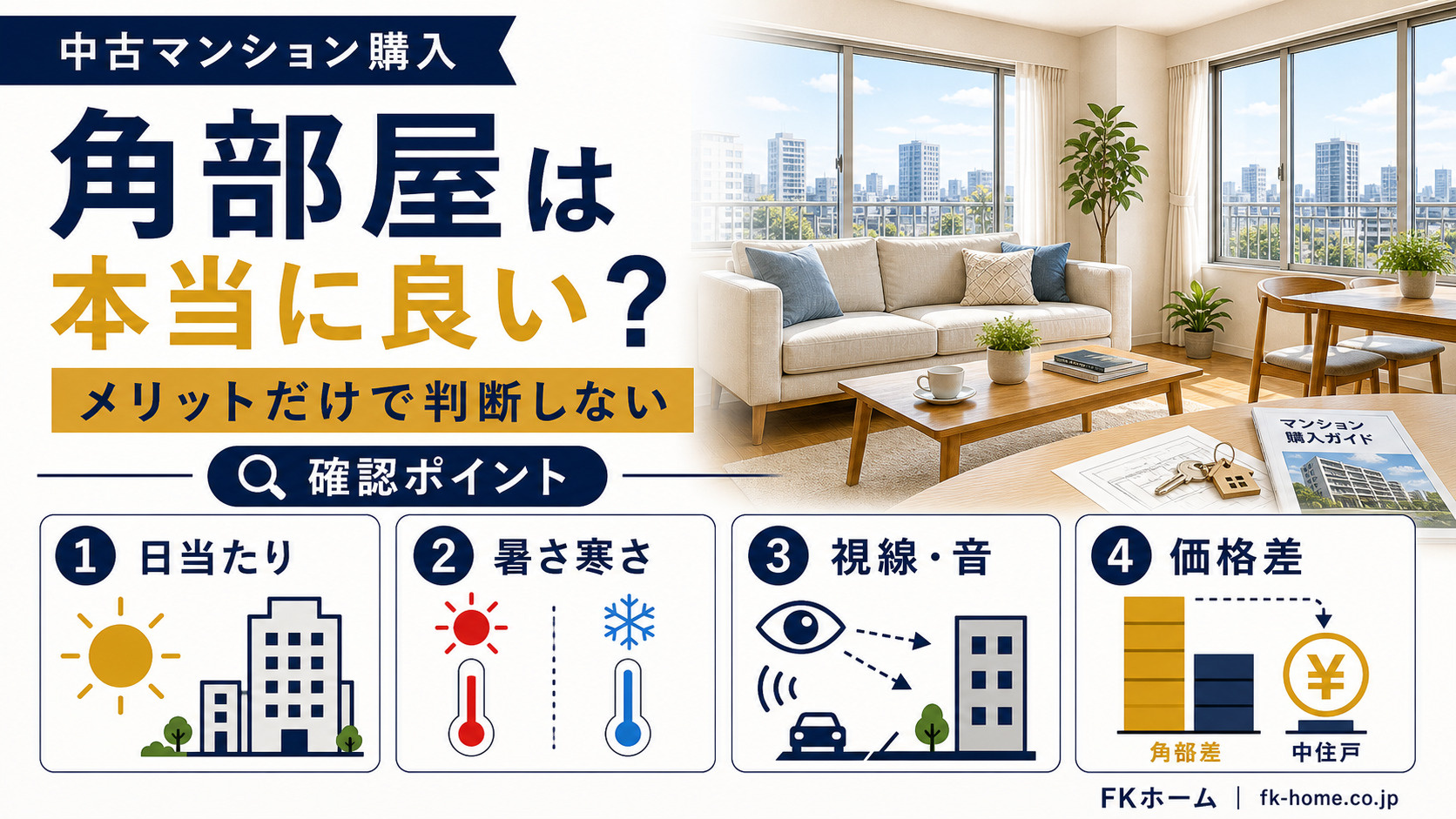 中古マンション購入で「角部屋」は本当に良い？メリット・注意点と内覧時の確認ポイントの画像