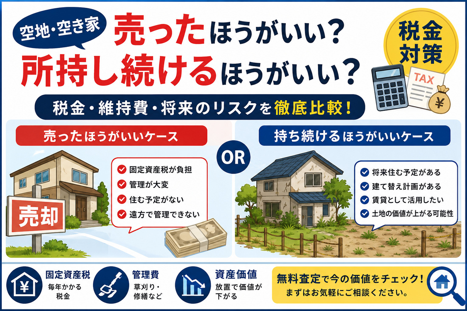 空地・空き家は売ったほうがいい？持ち続けるほうがいい？税金・維持費から徹底比較【2026年版】の画像