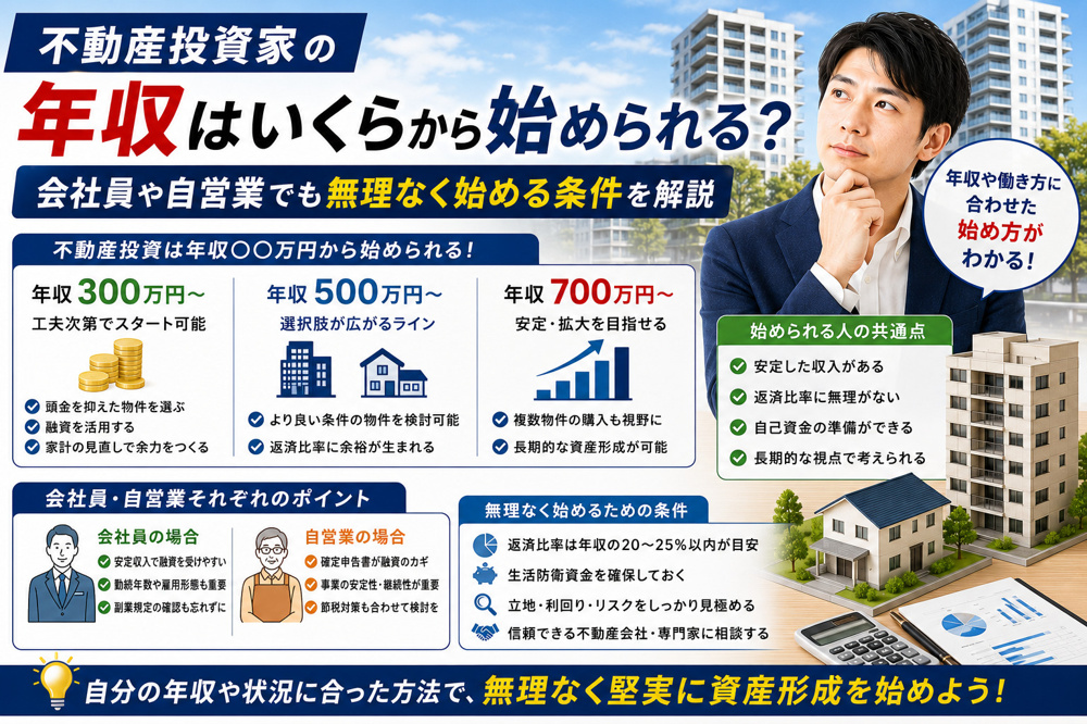 不動産投資家の年収はいくらから始められる？会社員や自営業でも無理なく始める条件を解説の画像