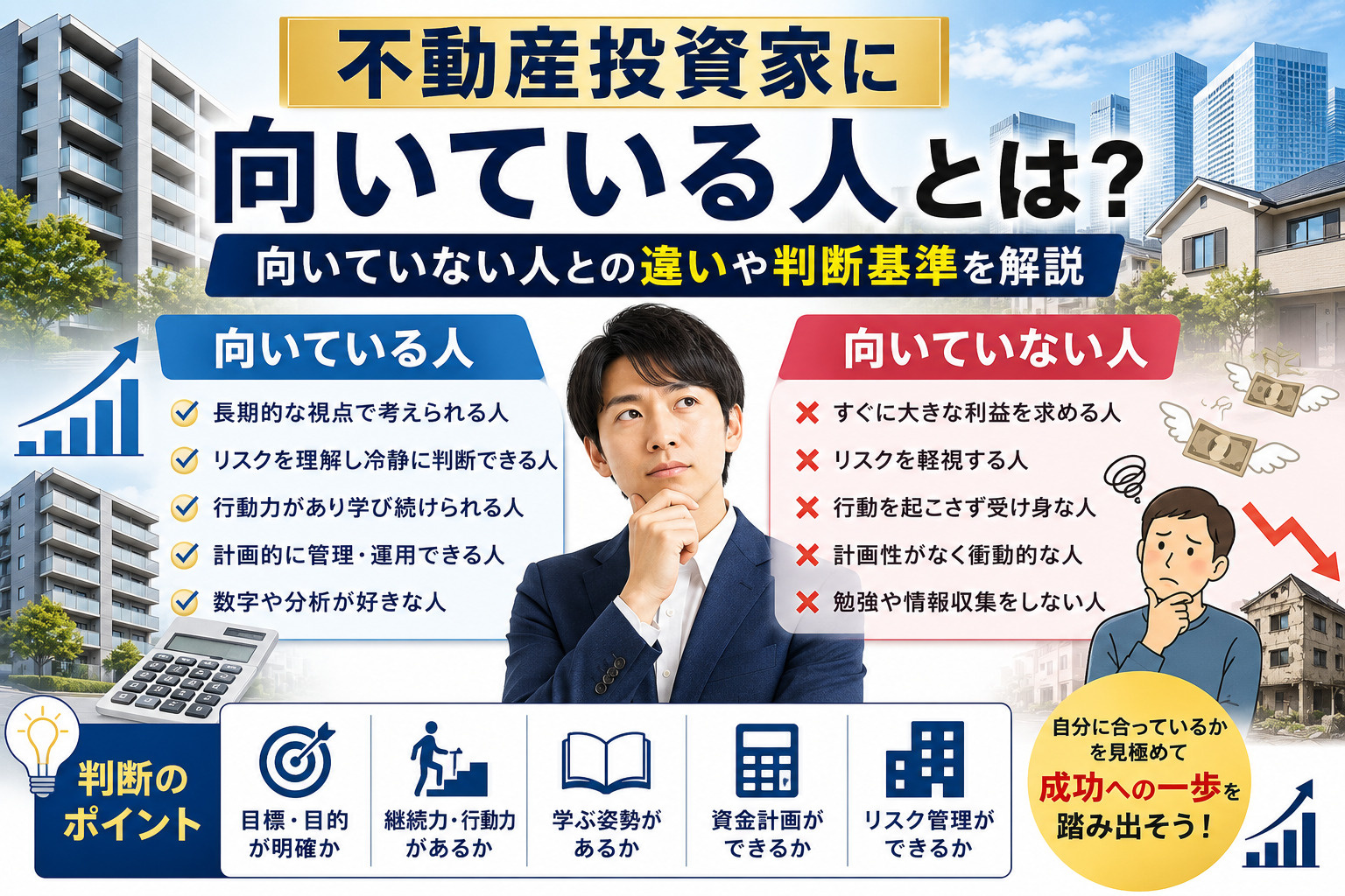 不動産投資家に向いている人とは？向いていない人との違いや判断基準を解説の画像