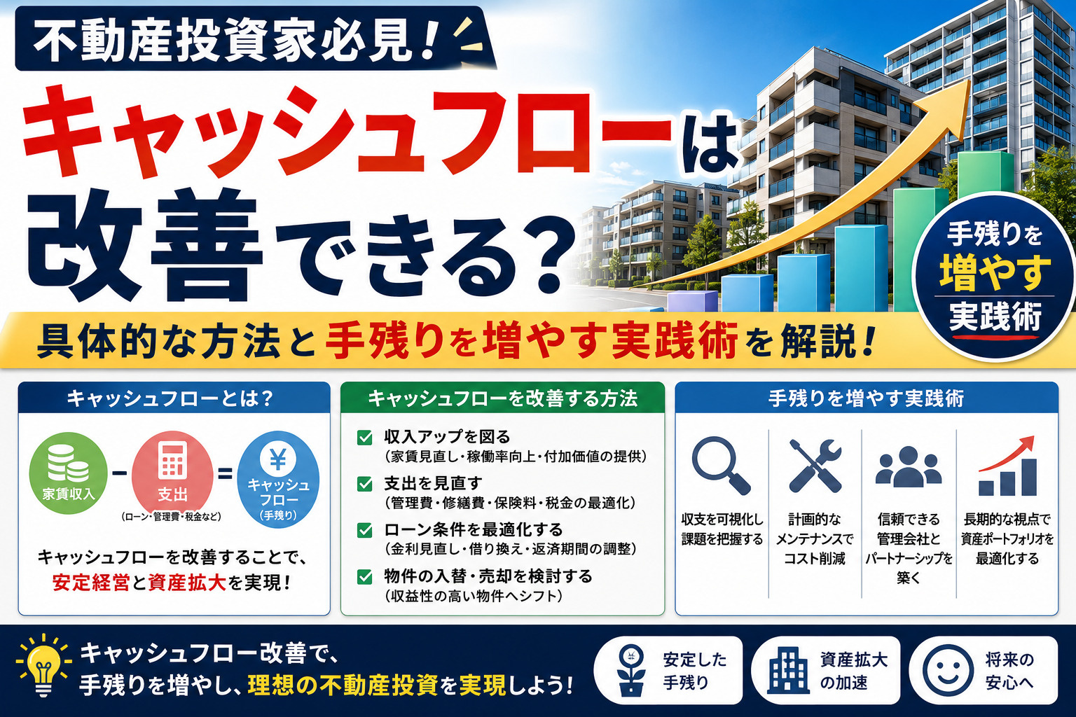 不動産投資家必見キャッシュフローは改善できる?具体的な方法と手残りを増やす実践術の画像