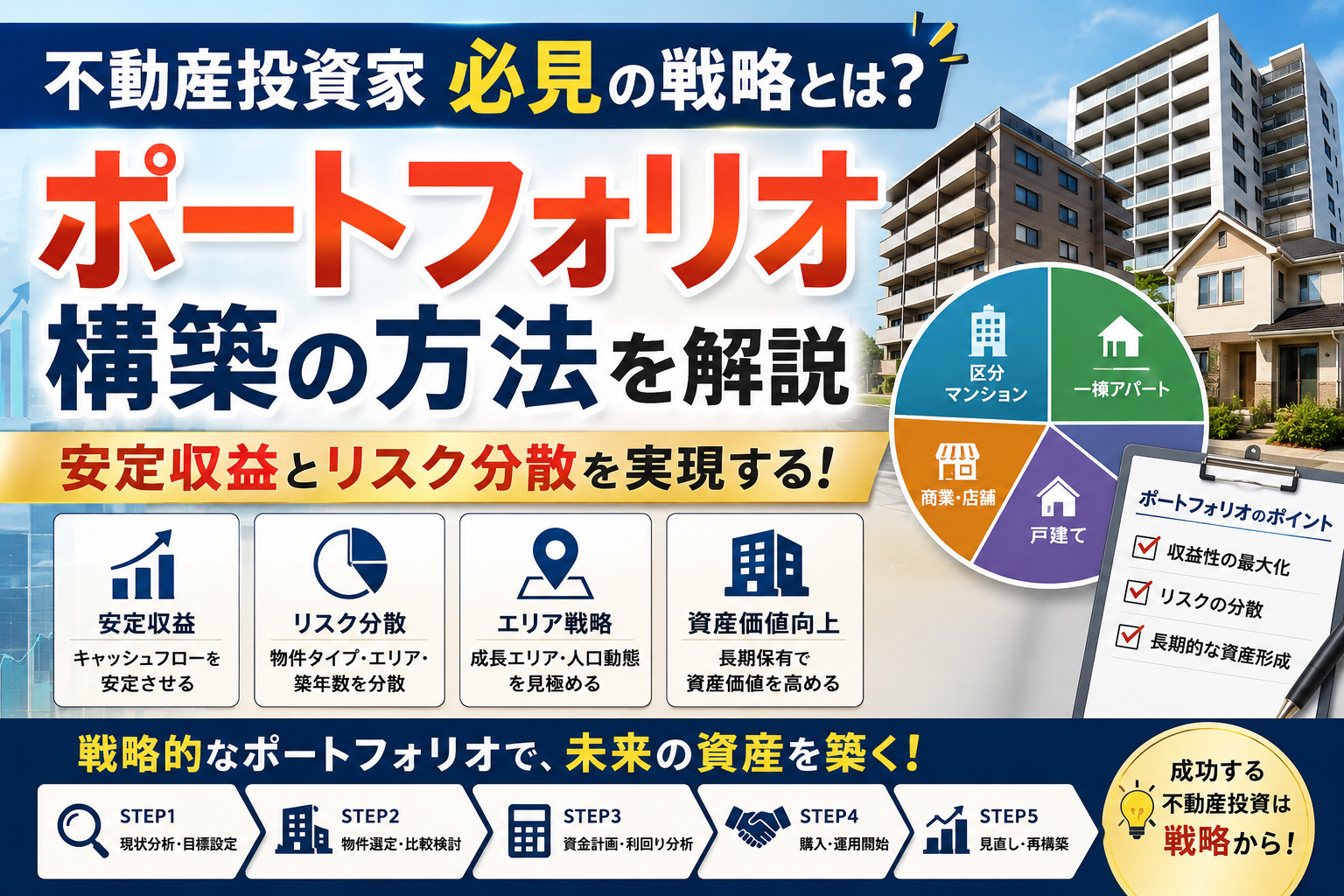 不動産投資家必見の戦略とは？ポートフォリオ構築の方法を解説の画像
