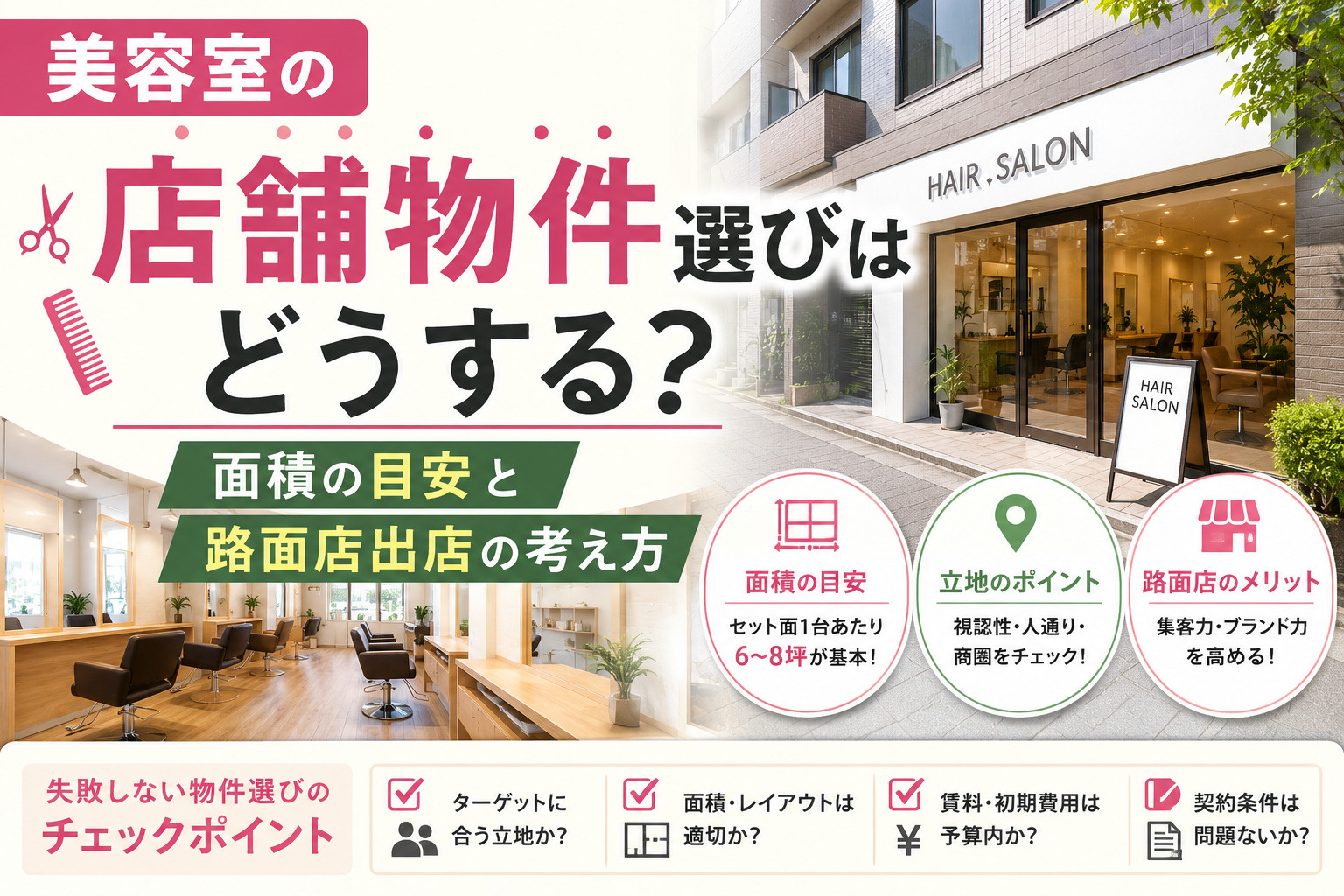 美容室の店舗物件選びはどうする？面積の目安と路面店出店の考え方の画像