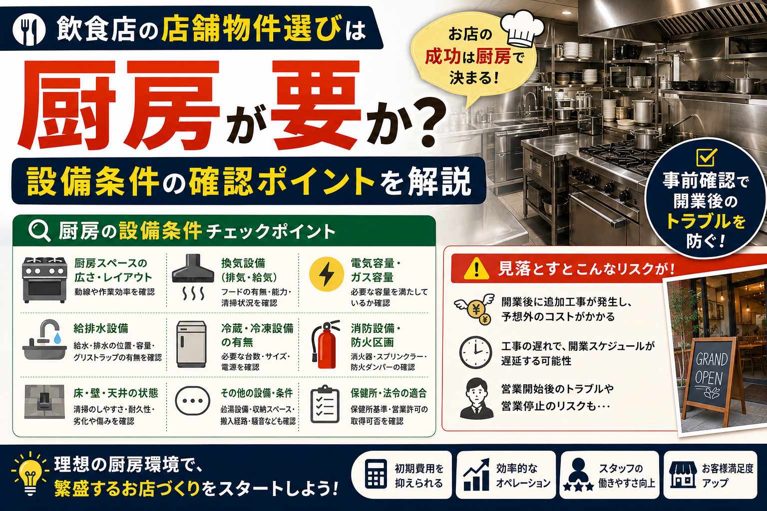 飲食店の店舗物件選びは厨房が要か？設備条件の確認ポイントを解説の画像