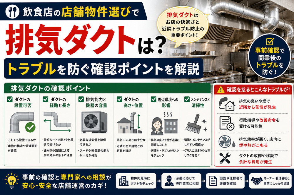 飲食店の店舗物件選びで排気ダクトは？トラブルを防ぐ確認ポイントを解説の画像