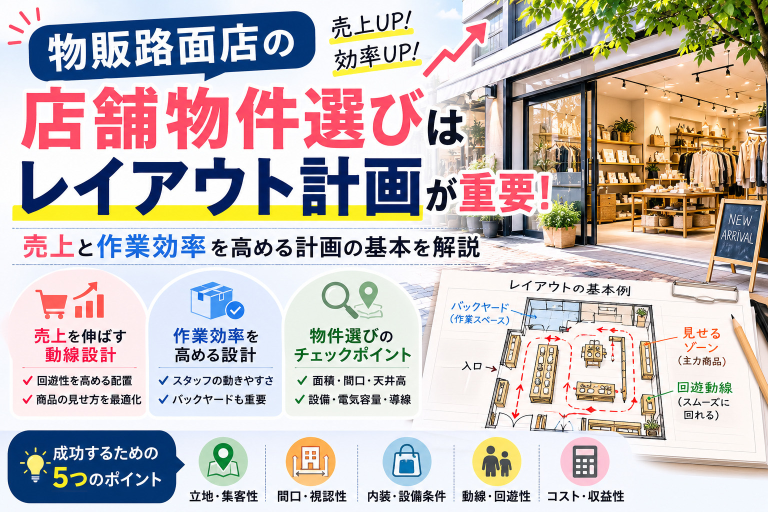 物販路面店の店舗物件選びはレイアウト計画が重要！売上と作業効率を高める計画の基本を解説の画像