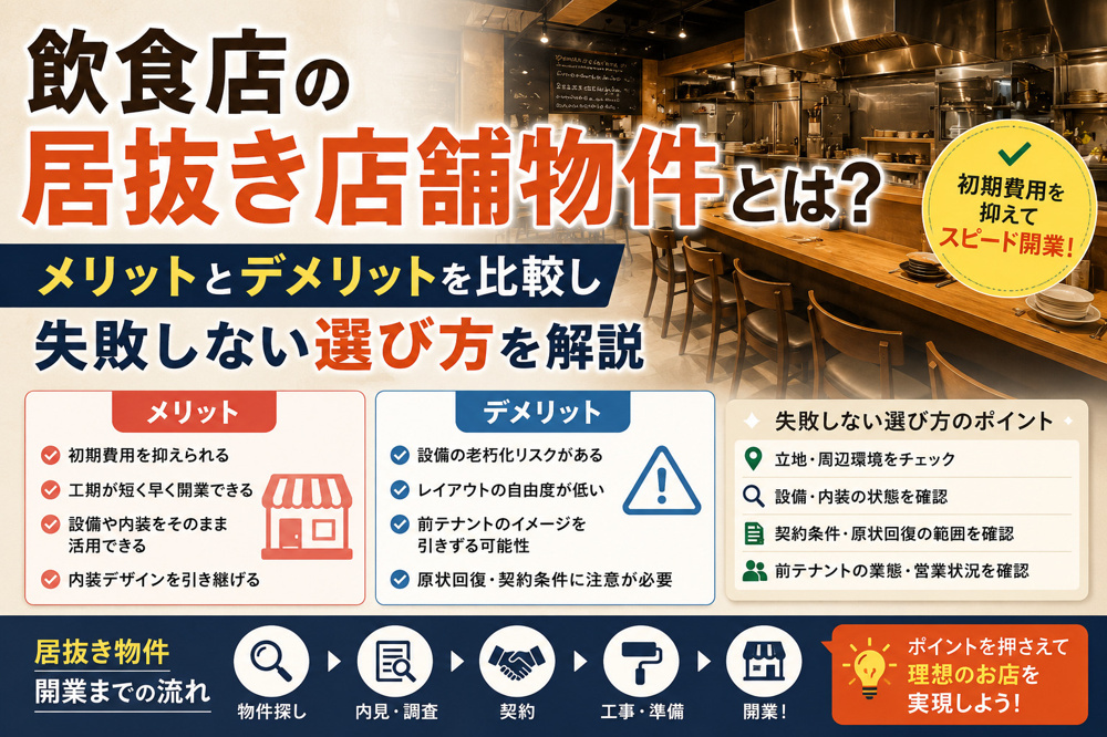 飲食店の居抜き店舗物件とは？メリットとデメリットを比較し失敗しない選び方を解説の画像