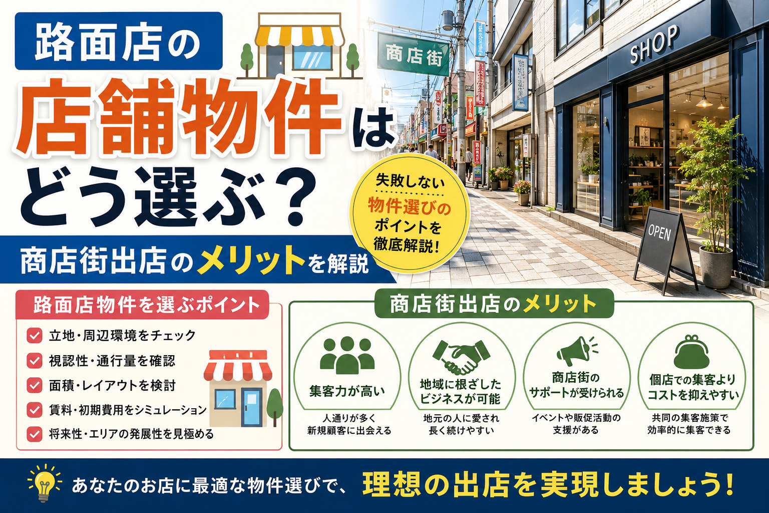 路面店の店舗物件はどう選ぶ？商店街出店のメリットを解説の画像