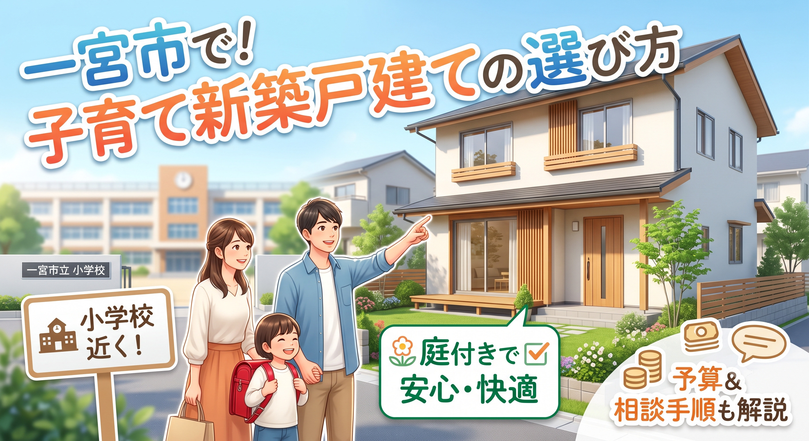 一宮市で探す新築一戸建ての選び方!小学校近くで庭付き子育て住宅の魅力を解説の画像