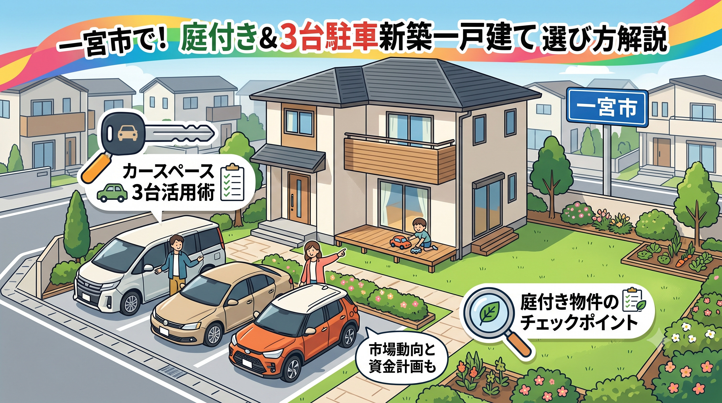 一宮市で庭付き新築一戸建て探し！カースペース3台可能物件の選び方を解説の画像