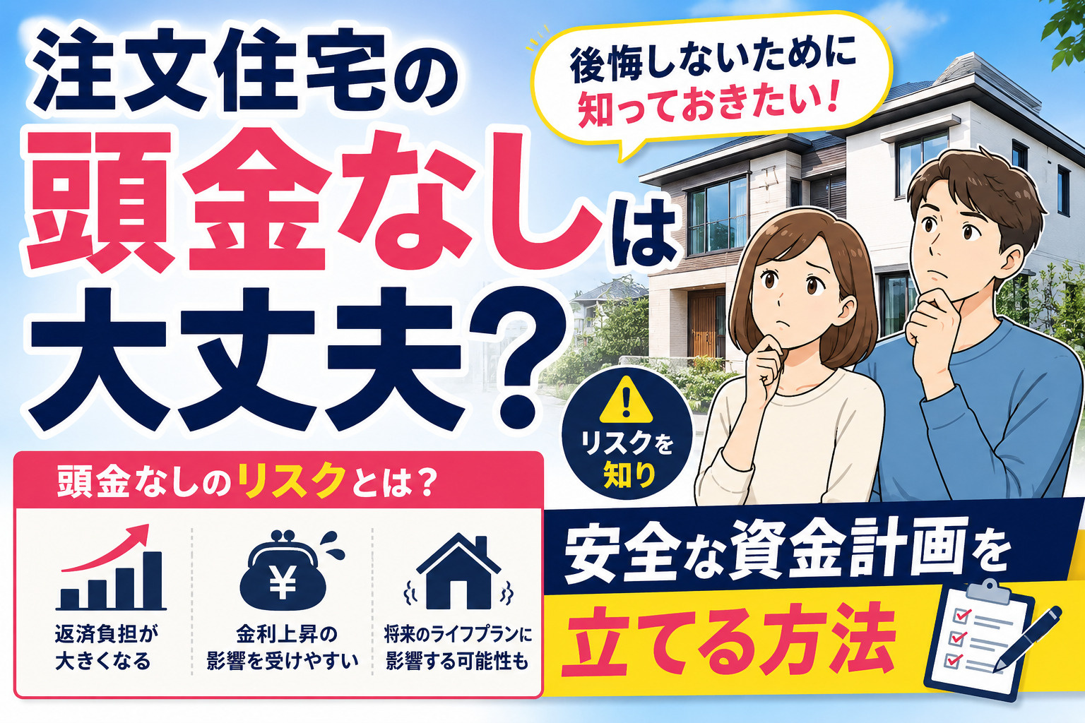 注文住宅の頭金なしは大丈夫？リスクを知り安全な資金計画を立てる方法の画像