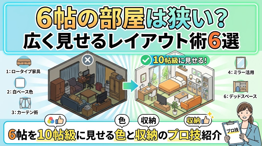 6帖の部屋は狭い？広く見せるレイアウト術6選　6帖を10帖級に見せる色と収納のプロ技紹介の画像