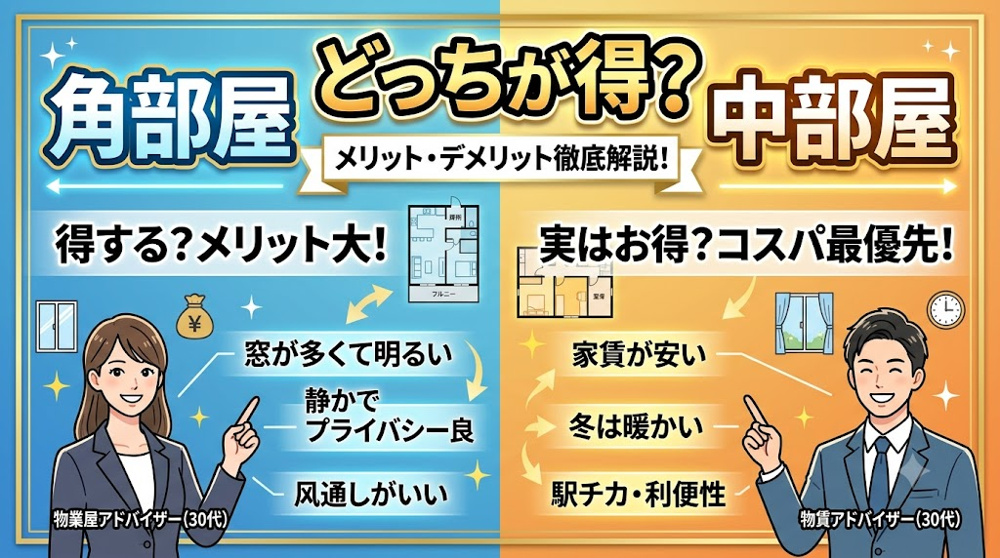 角部屋と中部屋どっちが得？メリットとデメリットを比較して解説の画像